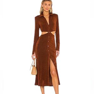 Isalis Misha revolve Elegant Brown Long Sleeve Dress size small